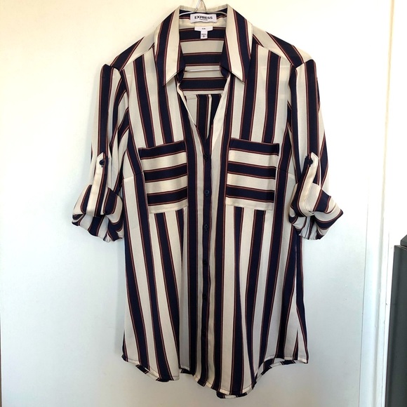 Express Tops - Express Portofino Slim Fit Stripe Button Down